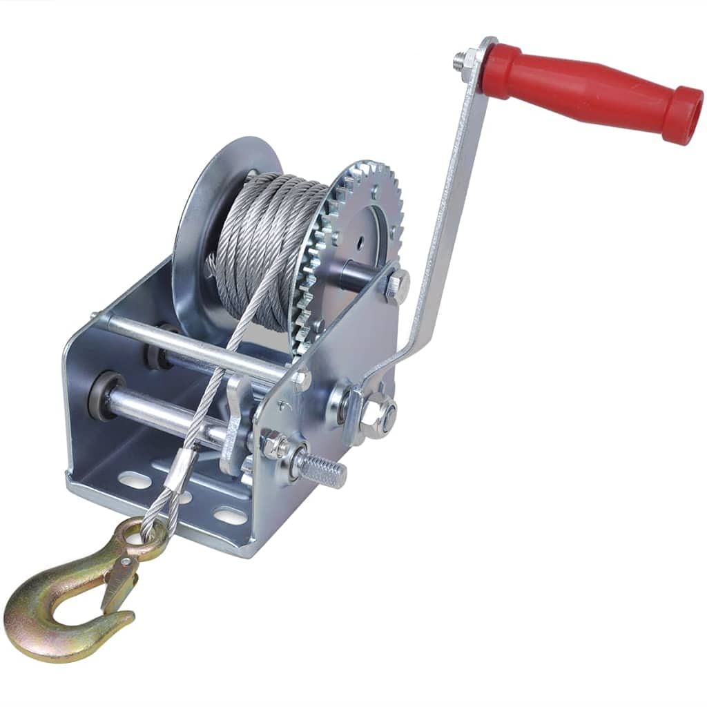 Cabrestante manual de 1130 kg de hierro con cuerda de 10 m, cable de alambre de 5 mm, transmisión de 4 a 1 y 8 a 1, 2 vías, cabrestante para remolque, barco, taller, garaje e inserciones
