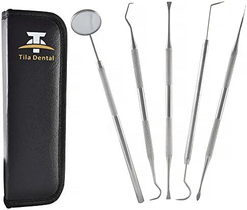 Dental Hygiene Kit Best for Personal Use Deep Tooth Cleaning - Calculus Plaque Remover Set - Scaler Instruments, Tartar Scraper, Tooth Pick, Mouth Mirror -Premium Stainless Steel 5pc Dentist Tools Set