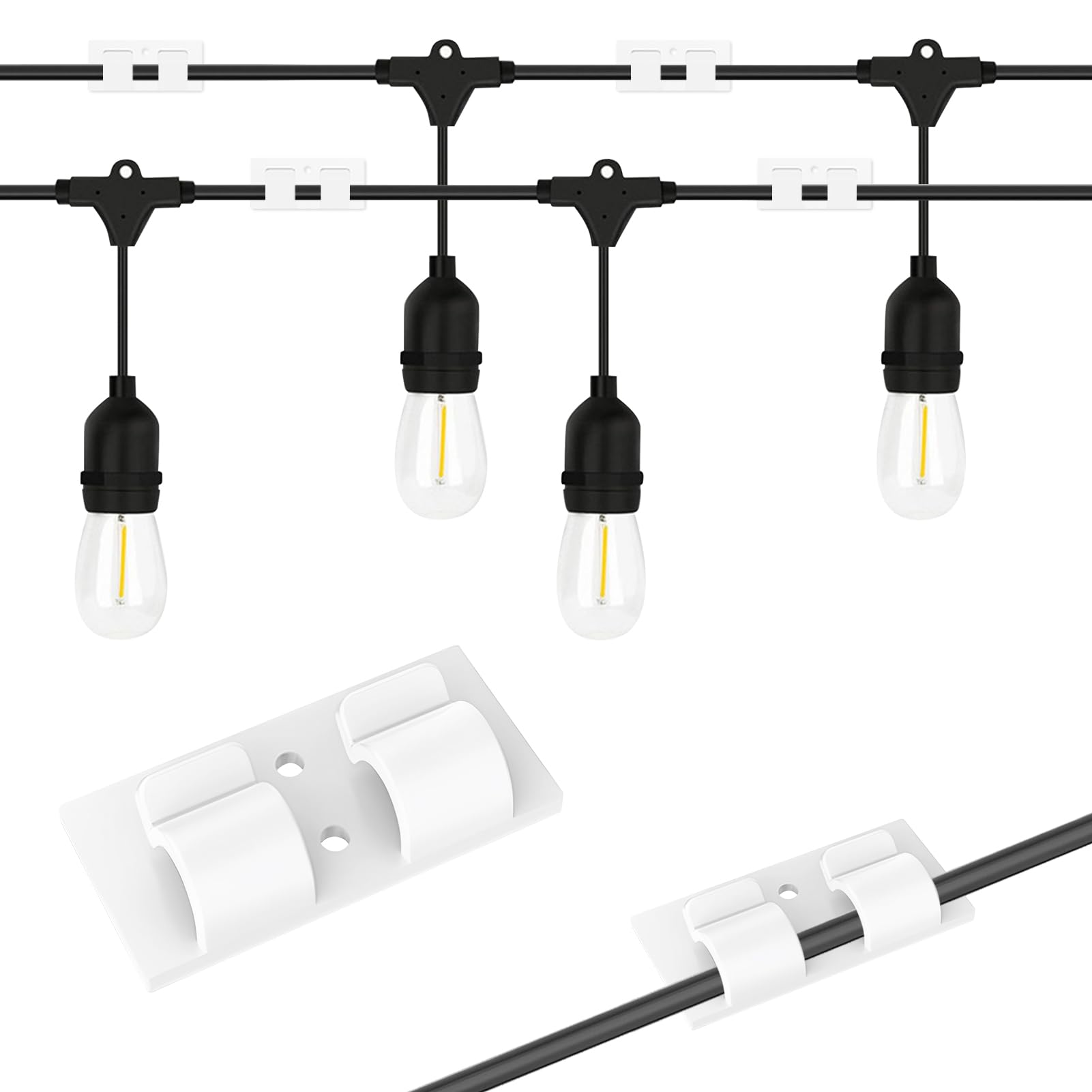 Outdoor Light Clips, 20/50/100pcs Outdoor String Light Clips Self Adhesive Hooks Gutter Hook for Lights Light Hooks for Outside String Lights Halloween Christmas Lights Clip (50,White)