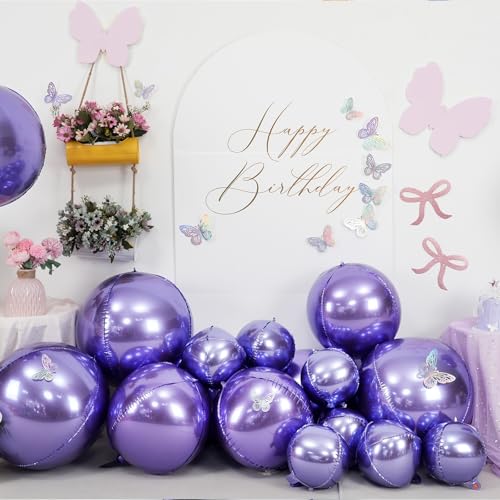 Image of 12PCS Light Purple Round Foil Balloons 22 inch 15 inch 10 inch Large Mylar Balloons | Shiny Purple 4D Ball Balloons for Birthday Party, Graduation, Wedding, Christmas, New Year, Disco Prom Party Decorations