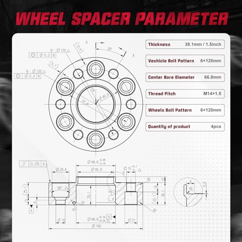 Image of BDFHYK 6x4.75 Wheel Spacers Thickness 1.5 Inch Compatible with Chevy 2015-2022 Colorado Enclave Acadia 9-4X, 6x120mm 6 Lug Adapters M14x1.5 & 66.9 mm Hub Bore, Hubcentric Wheel Spacer Set of 4