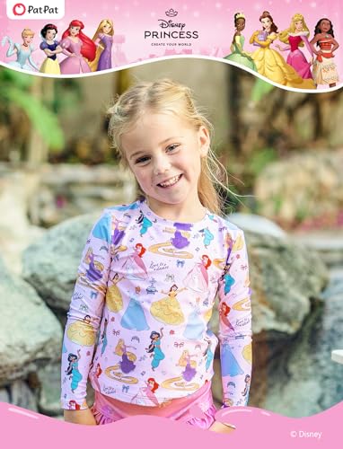 Image of Disney Frozen Elsa Stitch Marvel Toddler Girl Two Piece Long Sleeve UPF50+ Swimsuit Rashguard Sets Bathing Suit