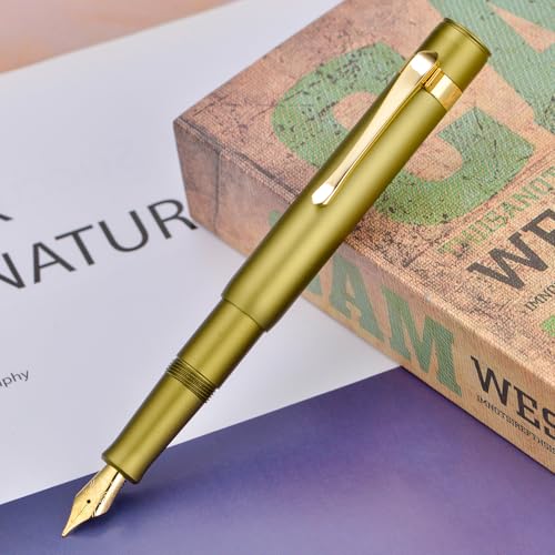 Image of HONG DIAN M2 Black Forest Mini Fountain Pen, Medium Nib & Sleek Shape Aluminium Short Pocket Travel Pen (Olive Green)