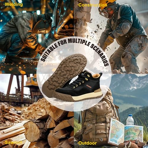 Image of Welding Work Boots for Men Women Slip on Steel Toe Safety Shoes Comfortable Indestructible Work Boots Puncture Proof Lightweight Breathable Construction Shoes