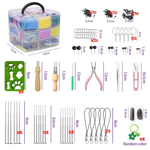 YUTUY 48 Farben Nadelfilz Set,Nadelfilz Starter Kit mit Filznadeln Grundwerkzeugen und Zubehör Wollfaser-Handspinnmaterial zum Basteln für Anfänger,Nassfilzen und Trockenfilzen DIY Handwerk