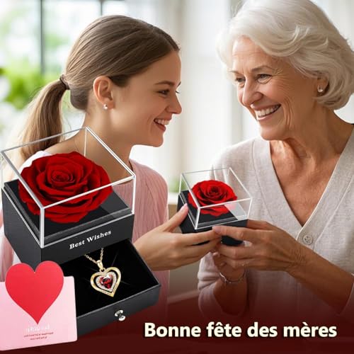 Rose stabilisée rouge et bijoux d'exception, véritable cadeau de luxe - 3