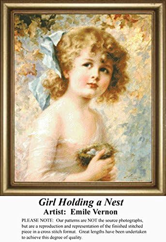 Girl Holding a Nest, Vintage Counted Cross Stitch Pattern (Pattern Only, You Provide the Floss and Fabric)