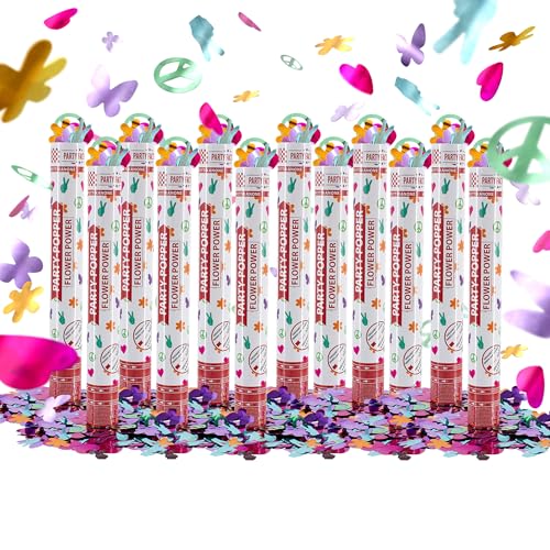 Party Factory 12 Party Popper, 40 cm, Flower Power, Konfettiregen für Hochzeit, Geburtstag oder Silvester