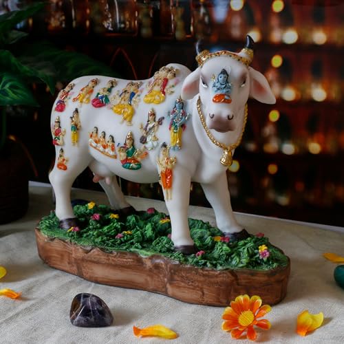Estatua India Kamadhenu Dios Vaca 8.7 in Polystone miniatura 3
