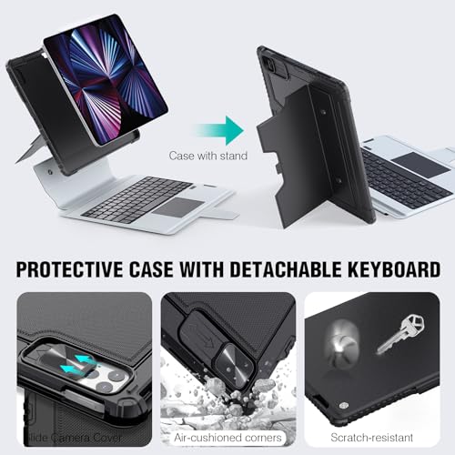 Image of Nillkin iPad Air 13 inch Case Keyboard (M3 2025 /M2 2024) & iPad Pro 12.9 inch (6th /5th /4th /3rd), Detachable Keyboard with Multi-Touch Trackpad, Pencil Holder & Camera Cover, Rugged Protective