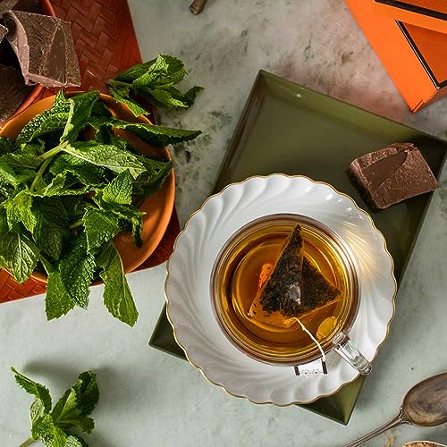 Image of Harney & Sons Chocolate Mint Black Tea Sachets, 50 Count | Chinese black tea with chocolate, vanilla, and peppermint. 50 whole leaf sachets. Contains caffeine.