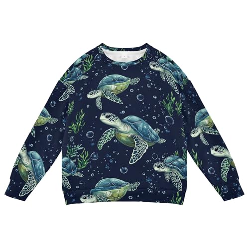 JUNZAN Cartoon Brazilian Turtle Navy Blue Kids Boys Hoodie Sweatshirt Crewneck Fall Tops Shirts Camping 4T