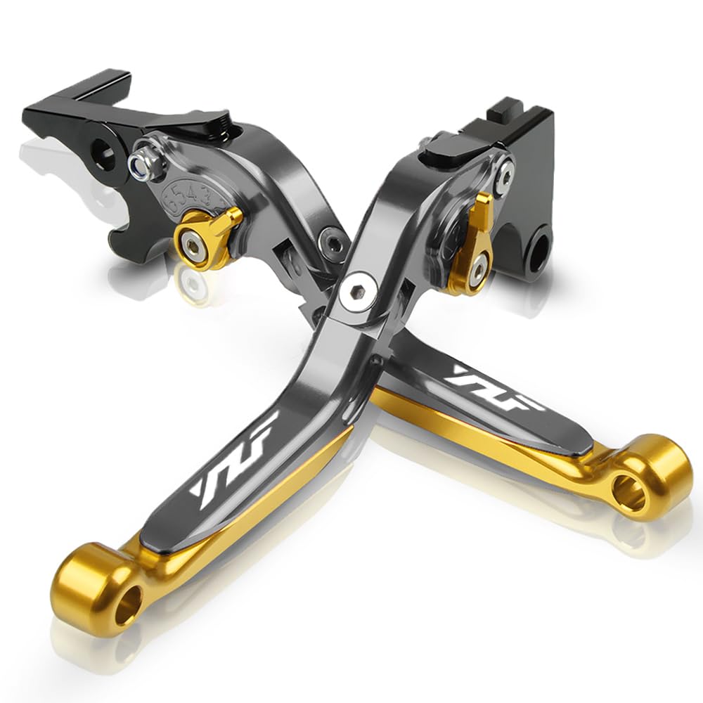 YZF-R1 R6 Motocycle Brake Clutch Levers Set Foldable Extendable CNC for YZF R6 2005-2016 YZF R1 2004-2014 (Gray/Gold)