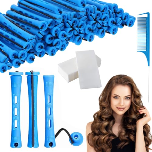 Xolear 81 Piezas Rulos Pelo Pequeños Heatless Hair Curlers, 0.35 Pulgadas Rodillos Permanentes Set, Rizos sin Calor con Tapa y Banda Elástica con Peine, Ideal para Uso Doméstico o Profesional