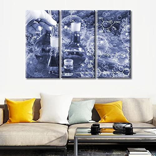 Image of TUMOVO 3 PanelsScientist and Test Tubes Laboratory Concept Artwork Canvas Paintings for Bedroom, Living Room, Office. Medical Chemical Equations Home Decor Framed Ready to Hang (42 inch Wx28 H)