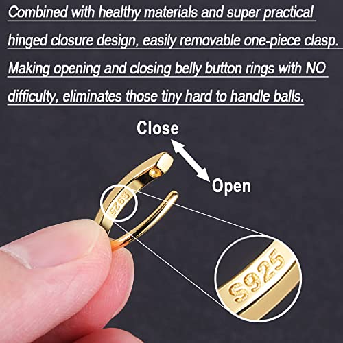 Zs 14G Clicker Belly Button Rings For Women, 925 Sterling Silver Belly Barbell Piercing Gold Reverse Curved Navel Barbell Body Jewelry (10Mm) #TOP3