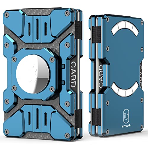 Slim Minimalist RFID Proof Men's Wallet - Airtag Holder, Magnetic Card Holder, Front Pocket Metal Credit Card Wallet Stand, Blue
