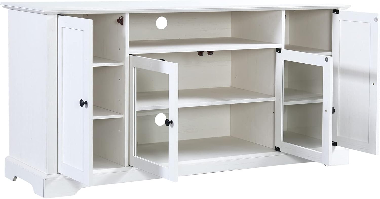 TV Stand Wood TV Console with Doors and Storage Cabinet, Farmhouse Entertainment Center Table for Televisions up to 65+ Inch, Media Furniture for Living Room Sideboard Buffet for Kitchen, White
