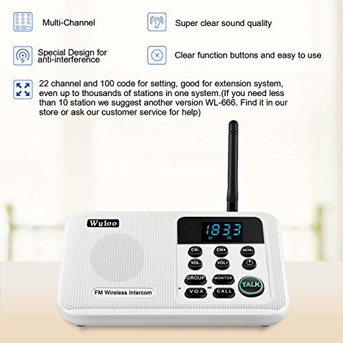 Image of Wuloo Intercoms Wireless for Home 1 Mile Range 22 Channel 100 Digital Code Display Screen, Wireless Intercom System for Home House Business Office, Room to Room Intercom Communication(3Stations White)