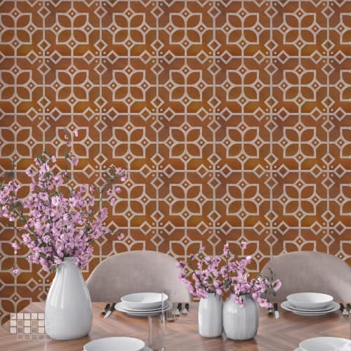 Image of Moroccan Tile Stickers | Waterproof Self Adhesive Peel & Stick Tile Decals for Kitchen Backsplash, Bathroom Wall, Floor, Furniture & Glass (4x4 Inch, Design 8, 36 Pic)