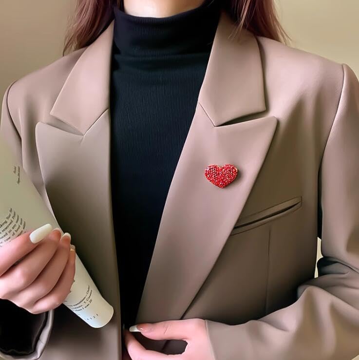 Image of Heart Brooches for Women Rhinestone Crystal Heart Brooch Pin Gift for Wife Girlfriend