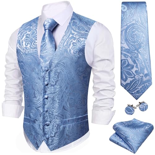 Image of Barry.Wang Formal Men Flower Vest Paisley Jacquard Silk Ties Suit Waistcoat Set Wedding 5PCS