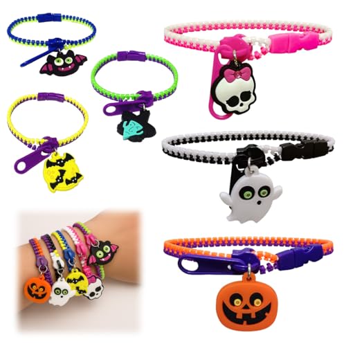 HABNI 6 Pcs Pulseras Con Cremallera De Halloween Mezclados Pulseras De Halloween...