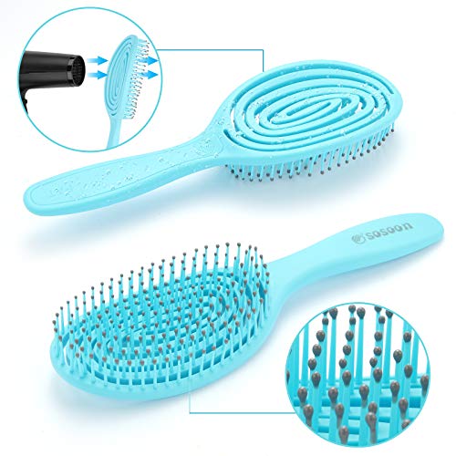 Detangling Hair Brush, Curved Vented Oval Hair Comb Hairbrush for Women Men Blow Drying, Comfortable Scalp Massage, Smoothing Long Thick Curly Dry Wet Hair, No More Tangle (Oval, Blue) - Image 3