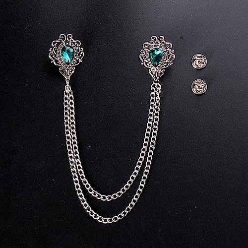 Image of ROFARSO Vintage Elegance: Dual Rhinestone Teardrop Collar Chain Brooch By ROFARSO Brooch Pins