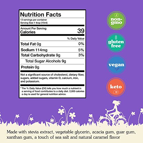 NuNaturals Stevia Syrup, Sugar-Free Sweetener, Plant-Based Sugar Substitute, Zero Calorie, Salted Caramel, 6.6 oz (3-Pack)