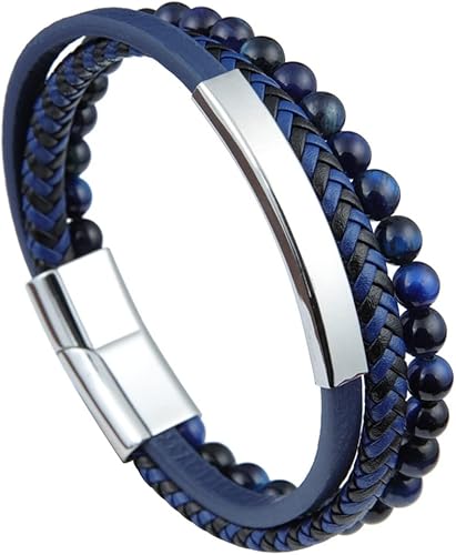 CUSTZ Pulsera de cuero con cuentas para hombre piedra de lava y ojo de tigre pulsera de cuero con cuentas para hombres js000077