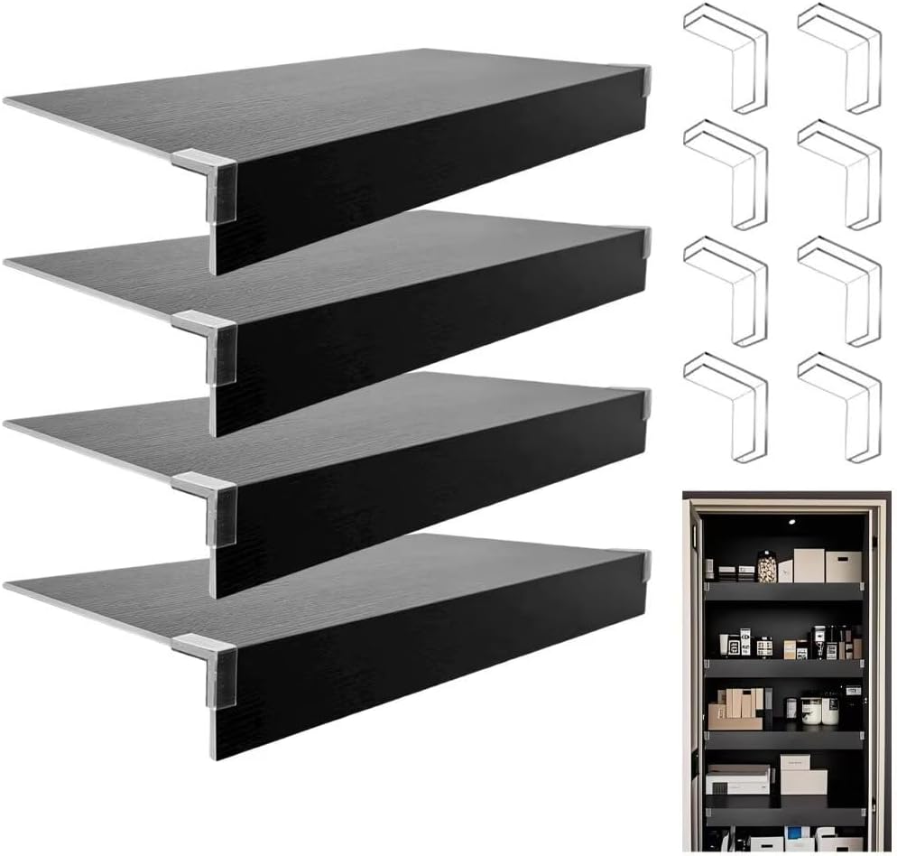 Wire Shelf Cover 16x42 inch, 4Pcs Black Faux Wood Shelf Covers for Wire Shelving, 3 in Thick Wires Rack Covers for Shelves, Waterproof PVC Shelfs Cover for Pantry Kitchen Closet Bathroom Office