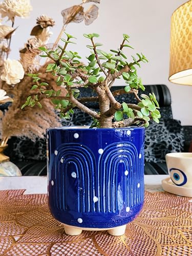 Image of Niyara Ceramic planters pots for Indoor Outdoor Home, Garden Office Decor Balcony Planters Gamla Flower Size Small 6 inches (Abstract Blue)