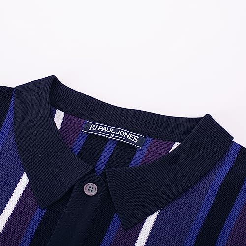 Men’s Short Sleeve Knit Shirt Vintage Stripe Lapel Collar Polo Shirt3