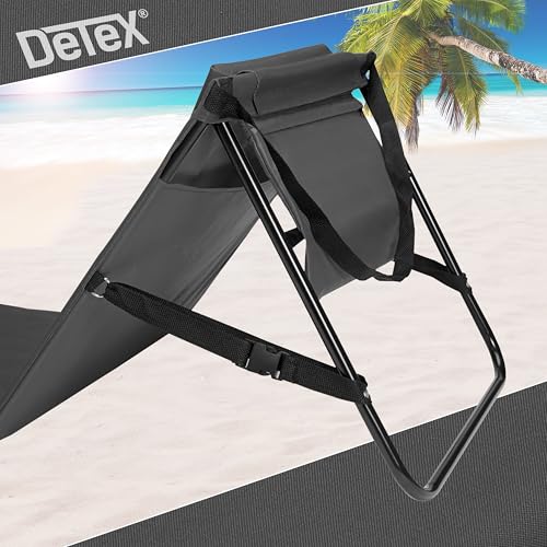 DETEX® 2X Strandmatte mit Rückenlehne Gepolstert Anthrazit Sonnenliege klappbar UV-beständig Tasche Reißverschluss Kissen Tragegurt Garten Camping Picknick Liegematte 158x56cm