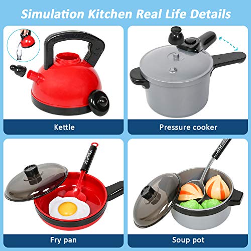 Shimfun Play Kitchen Accessories, 35Pcs Pretend Play Food & Cooking Toys for Toddlers, Kids Kitchen Playset with Utensils Pots and Pans, Cutting Food Fruit and Vegetables - Gifts for Girls & Boys