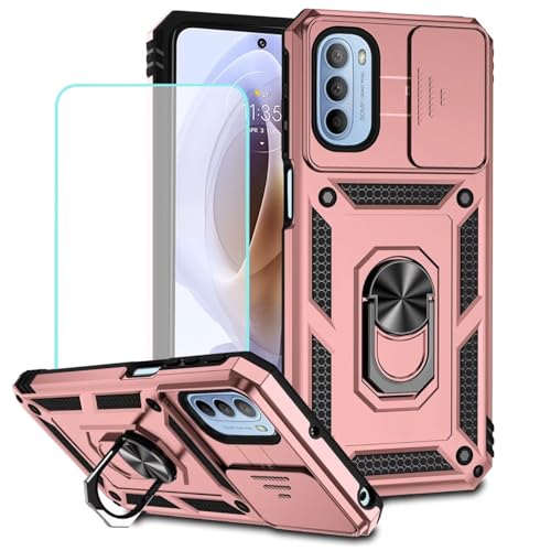 Coque Moto G31 antichoc magnétique avec anneau rotatif et cache caméra coulissant