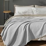 PHF Cotton Waffle Weave Bed Blanket Lightweight and Breathable Perfect Bed Home Decor Twin Size Light Grey