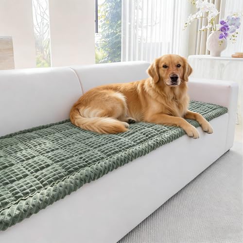 Disayu Couch Cover for Dogs Washable, Non Slip Couch Covers for 3 Cushion Sofa Pet Friendly, Fuzzy Pet Couch Cushion Covers for Dog, Thick, Soft for Sofa Protector (Green, 27.6" x 82.7"/70 x 210cm)