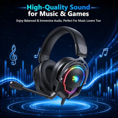 Image of K98 Wired RGB Gaming Headset with Mic, Over Ear Gaming Headphones, 50mm Neodymium Drivers, Noise Isolating Microphone, Memory Foam Cushions, Aluminum Alloy Frame for PC, PS5, PS4, Xbox, Switch