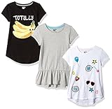 Spotted Zebra Girls' Short-Sleeve Tunic T-Shirts, Pack of 3, White/Grey/Black, Bananas, Medium
