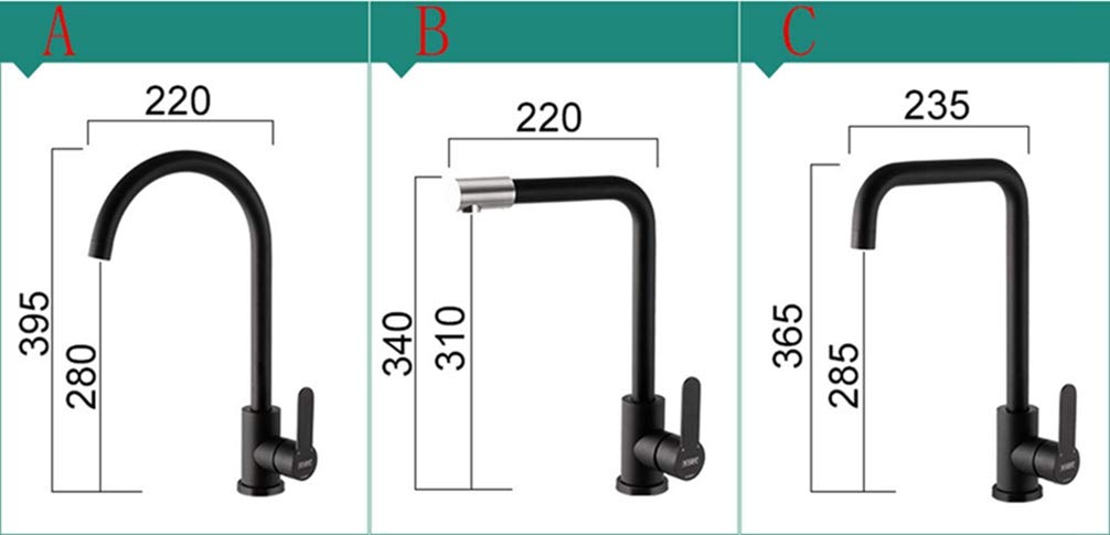 Schwarze Farbe Küchenspüle Wasserhahn 304 Edelstahl Material Heißes Und Kaltes Wasser Einzel Halter Single Hol Deck Montiert Keramische Platten-Spule, C