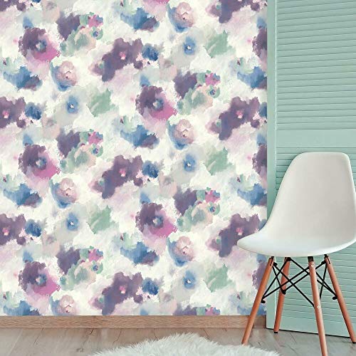 RoomMates RMK11079WP Impressionist Pink and Blue Floral Peel and Stick Wallpaper, Pink, Blue, 52.1 x 502.9 cm - Image 2
