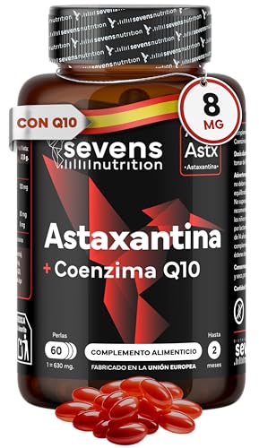 Astaxantina Natural Pura Astapure® 80 mg con Coenzima Q10 y AOVE - Fórmula Patentada - Aporta 8 mg de alga H. Pluvialis - Antioxidante, Salud Ocular, Piel y Sistema Inmune – 60 Perlas - Alta Absorción