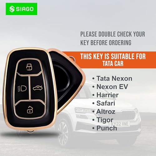 Image of SIAGO SIA349 TPU Key Cover and Metal Keychain Compatible for Tata Nexon | Harrier | Safari | Altroz | Tigor | EV | Punch | Tiago EV Electric 4 Button Smart Key (Black Pack of 1)