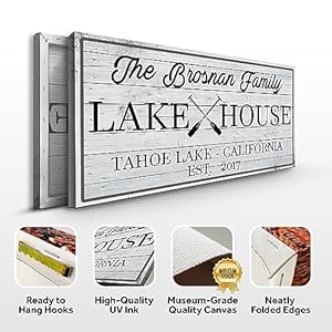 Tailored Canvases Custom Lake House Sign - Large Rustic Print Decor Ready-To-Hang Canvas Wall Art for Home, Living Room, Bedroom, Kitchen and Entryway - Family Lake House Paddle - White Wood, 20x10in Tailored Canvases Custom Lake House Sign Large Rustic Print Decor Ready To Hang Canvas Wall Art for Home Living Room Bedroom Kitchen and Entryway Family Lake House Paddle White Wood 20x10in