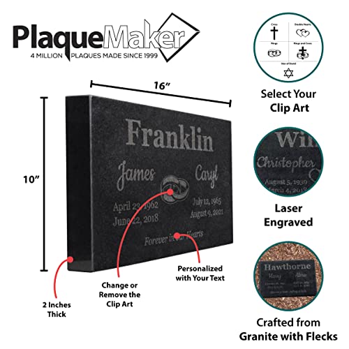 Image of PlaqueMaker Black Granite Memorial Headstone for Two Lost Loved - Great for Your Garden, Tree Dedication, or in a Cemetery. Includes Your Text and Select Clipart (16 x 10 x 2)