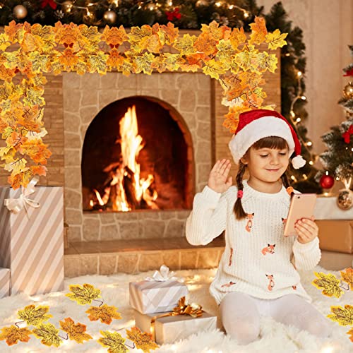 Afohome 2 Pack Fall Maple Leaf Garland Hanging Vine Garland Artificial Autumn Foliage Garland Vines For Home Wedding Fireplace Party Thanksgiving Day Christmas Decorations #TOP6