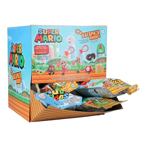 Super Mario Figure Hangers Mystery Blind Bag, Assorted Clip-On Characters, 24 Count