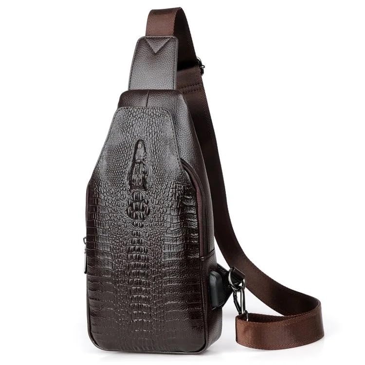 Crocodile Leather Sling Bag Crossbody Backpack for Men Women Unisex